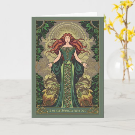 Keltische Godin Irish Moederdag Kaart (Gele Bloem)