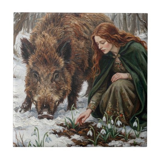 Keltische Godin & Wild Zwijn Tegeltje (Voorkant)