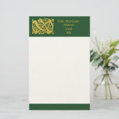 Keltische Gouden Slang op Donkergroen Schrijfpapie Briefpapier (Staand voorkant)