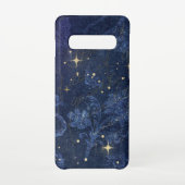 Keltische gouden sterren blauwe florale goudtekst samsung galaxy hoesje (Achterkant)