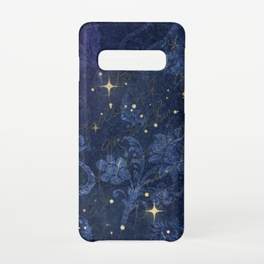 Keltische gouden sterren blauwe florale goudtekst samsung galaxy hoesje (Achterkant)