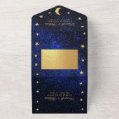 Keltische gouden sterren en moon Elegant Blue All In One Uitnodiging (Buitenkant)