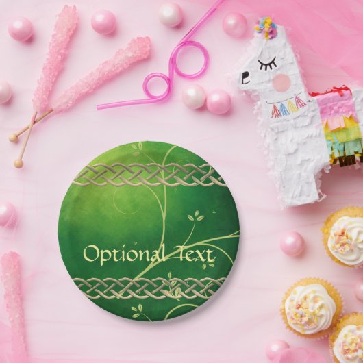 Keltische groene knoppen en bladeren papieren bordje (Feest)