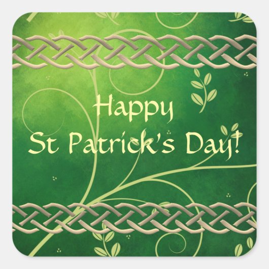 Keltische groene knoppen en bladeren vierkante sticker (Voorkant)