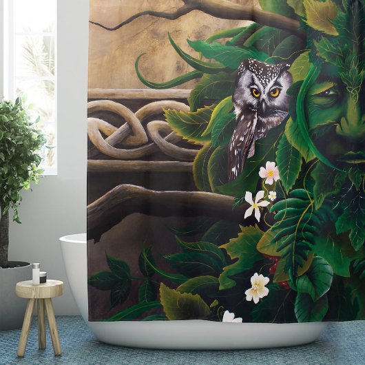 Keltische Groene Man Uil Douchegordijn