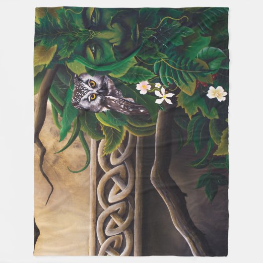 Keltische Groene Man Uil Fleece Deken (Voorkant)