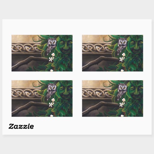 Keltische Groene Man Uil Rechthoekige Sticker (Vel)