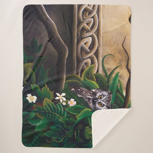 Keltische Groene Man Uil Sherpa Deken (Voorkant)