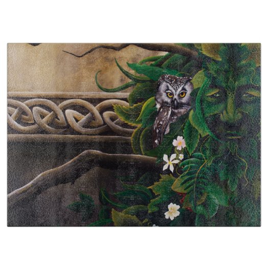 Keltische Groene Man Uil Snijplank (Voorkant)