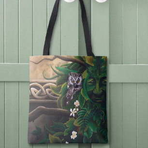 Keltische Groene Man Uil Tote Bag