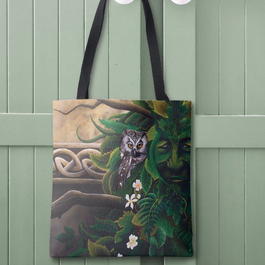 Keltische Groene Man Uil Tote Bag