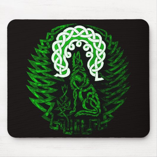 Keltische groene Wolf/maan Muismat (Voorkant)