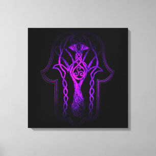 Keltische Hamsa Hand (Paarse) Canvas Afdruk