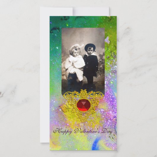 KELTISCHE HART IN PAARS, GROEN, GEEL GOUD GLINSTER FEESTDAGENKAART (Voorkant)