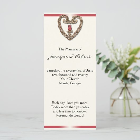 Keltische Hart met Rode Roos Wedding Programma Programmakaart (Staand voorkant)