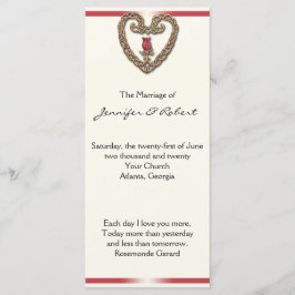 Keltische Hart met Rode Roos Wedding Programma Programmakaart