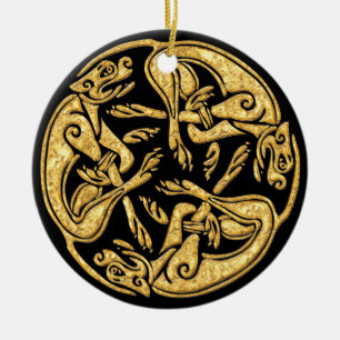 Keltische honden gouden traditionele sierkunst keramisch ornament