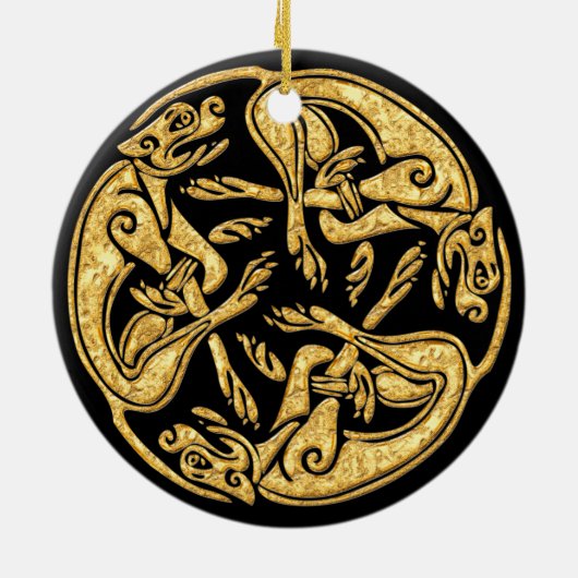 Keltische honden gouden traditionele sierkunst keramisch ornament (Achterkant)