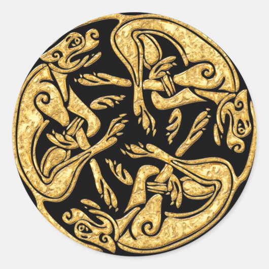 Keltische honden gouden traditionele sierkunst ronde sticker (Voorkant)