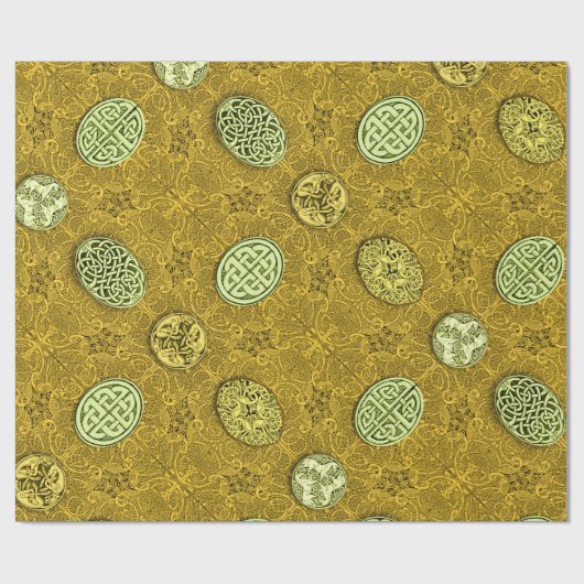 Keltische honden, paarden en vogels in goud cadeaupapier (Vlak)