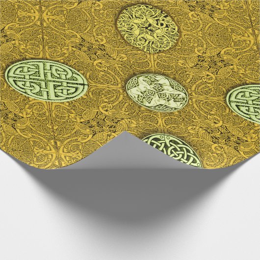 Keltische honden, paarden en vogels in goud cadeaupapier (Hoek)