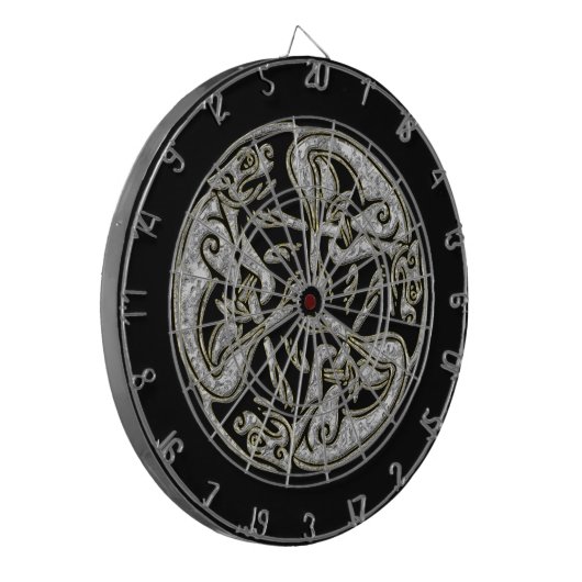 Keltische honden traditioneel siergoud en zilver dartbord (Voorkant Links)