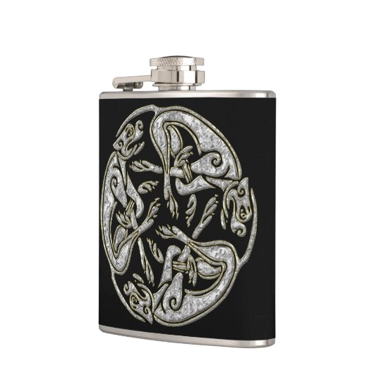 Keltische honden traditioneel siergoud en zilver heupfles (Links)