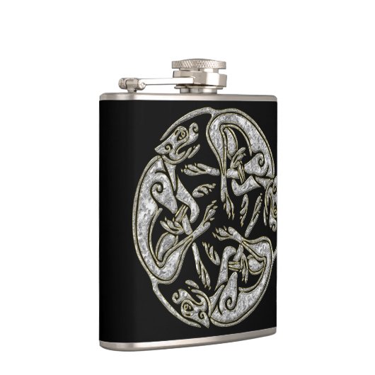 Keltische honden traditioneel siergoud en zilver heupfles (Rechts)