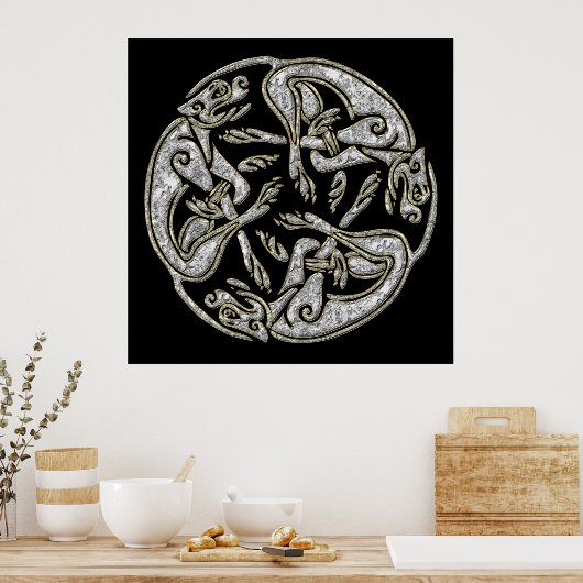 Keltische honden traditioneel siergoud en zilver poster (Keuken)