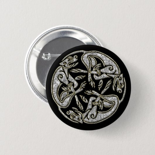 Keltische honden traditioneel siergoud en zilver ronde button 5,7 cm (Voorkant /achterkant)