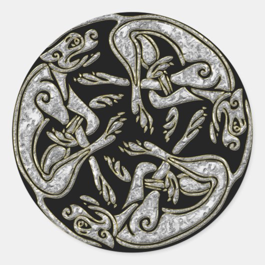 Keltische honden traditioneel siergoud en zilver ronde sticker (Voorkant)