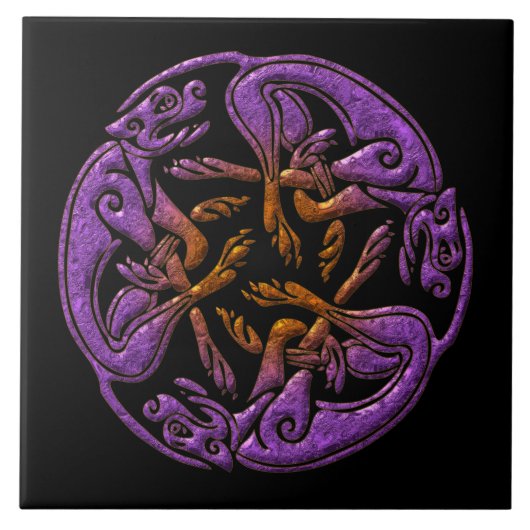 Keltische honden traditioneel versierd in paars, o tegeltje (Voorkant)