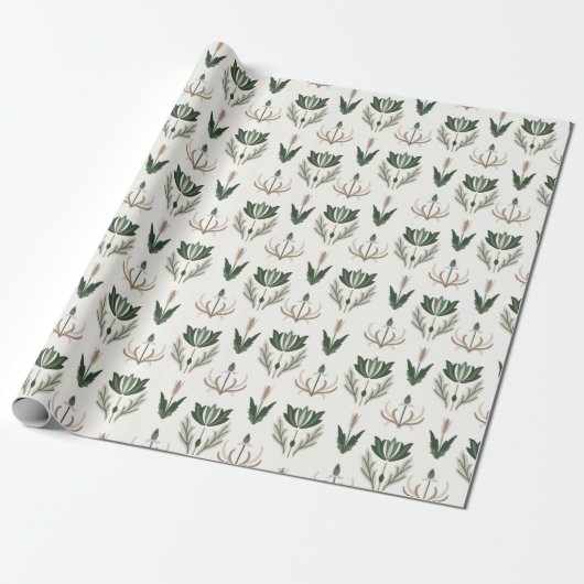 Keltische Ierse Floral Botanical Green Beige Cadeaupapier (Uitgerold)