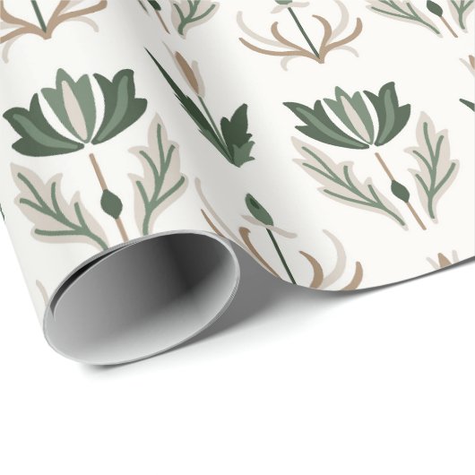 Keltische Ierse Floral Botanical Green Beige Cadeaupapier (Rol Hoek)