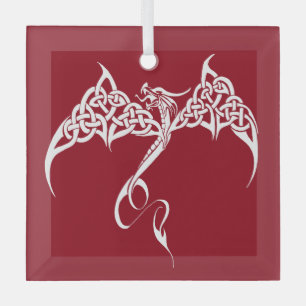 Keltische Kerst Tribale Draak Rood Wit Glas Ornament