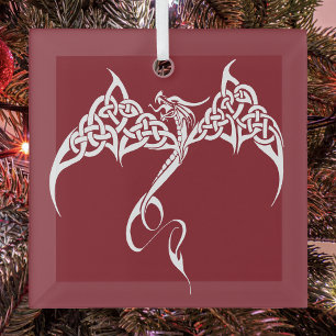 Keltische Kerst Tribale Draak Rood Wit Glas Ornament