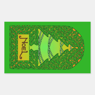 Keltische kerstboom - groen rechthoekige sticker