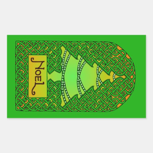 Keltische kerstboom - groen rechthoekige sticker (Voorkant)