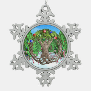 Keltische kerstboom tin sneeuwvlok ornament