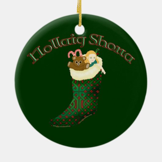 Keltische kerstversiering - Nollaig Shona Keramisch Ornament (Achterkant)