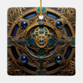 Keltische Knoop Blauw Gouden Knoopwerk Keramisch Ornament (Achterkant)