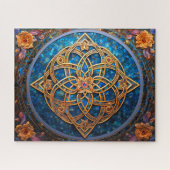 Keltische Knoop Blauw Gouden Knoopwerk Legpuzzel (Horizontaal)