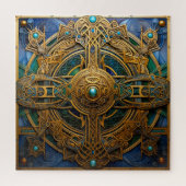 Keltische Knoop Blauw Groen Gouden Knoopwerk Legpuzzel (Verticaal)