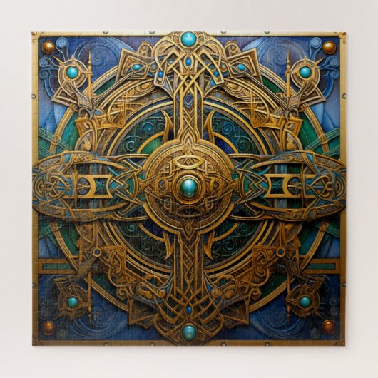 Keltische Knoop Blauw Groen Gouden Knoopwerk Legpuzzel (Verticaal)