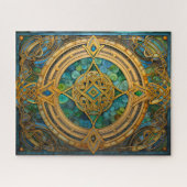 Keltische Knoop Blauw Groen Gouden Knoopwerk Legpuzzel (Horizontaal)