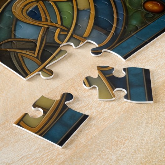 Keltische Knoop Blauw Groen Gouden Knoopwerk Legpuzzel (Zijkant)
