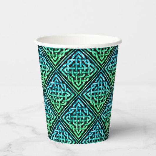 Keltische Knoop Blauw Groen - Zwarte Document Beke Papieren Bekers (Achterkant)