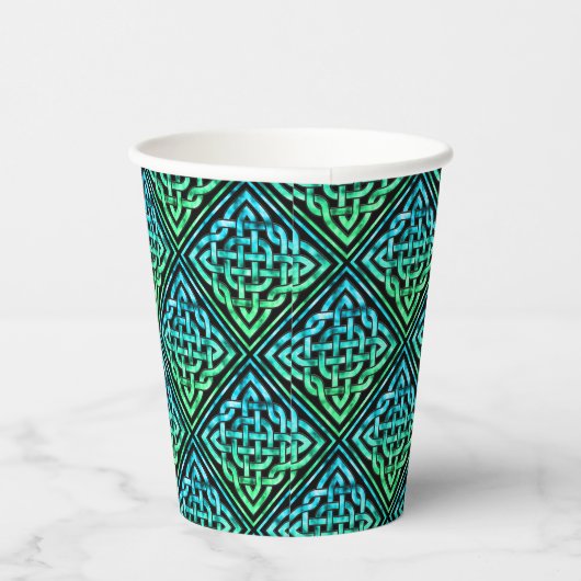 Keltische Knoop Blauw Groen - Zwarte Document Beke Papieren Bekers (Rechts)