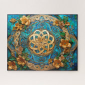 Keltische knoop Blauwgroen Blauw Gouden Bloemen Kn Legpuzzel (Horizontaal)