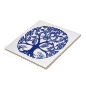 Keltische Knoop Boom van het Leven Blauw op Wit Tegeltje (Zijkant)